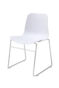 Set of 4 White Stackable Textured Chairs  with Metal Frame