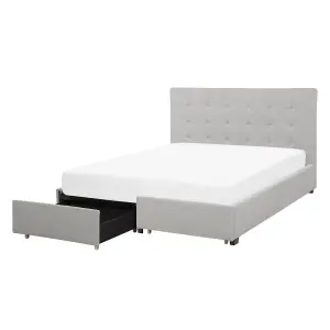 Fabric EU Double Size Bed with Storage Light Grey LA ROCHELLE