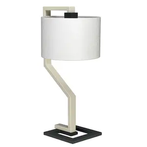 Table Lamp Light Ivory Shade Cream And Dark Grey Painted Metal Base LED E27 60W