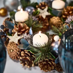 Moonlight Blue Round Table Centrepiece Christmas Decoration Candle Holder Tealight Holder 30cm