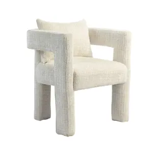 Modern Chenille Living Room Lounge Chair with Armrest, Beige Dining Chairs for Dining Room