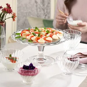 Queensway Home & Dining 26cm Diameter Footed Cake Stand Round Glass Pastry Service Plate