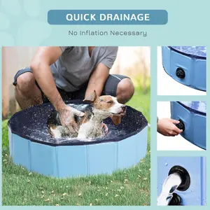 PawHut Pet Paddling Pool Cat Dog Indoor/ Outdoor Foldable 80cm Diameter Blue