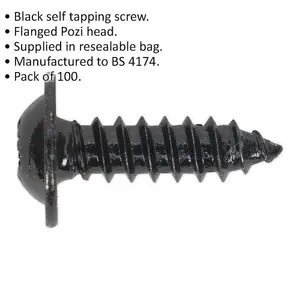 Bulk Pack of 100 Self Tapping Black Screws with Flanged Pozi Head - 4.8 x 16mm Fixings