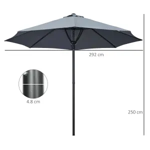 Outsunny Outdoor Market Table 3(m) Parasol Umbrella Sun Shade with 8 Ribs, Grey