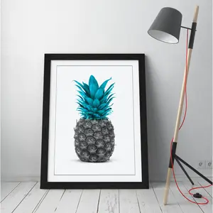 Pineapple Black And White - Single Picture Frame Print on Canvas Black Framed / 89cm H x 64cm W x 2cm D