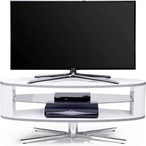 MDA Designs Orbit 1100WW Gloss White TV Stand with Gloss White Elliptic Sides for Flat Screen TVs up to 55"