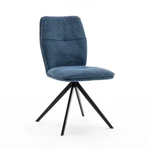 Luna Modern Fabric Dining Chair Padded Seat Metal Leg Kitchen 2 Pcs (Blue)