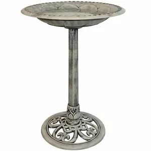 Stone Effect Plastic Pedestal Free Standing Wild Bird Bath Outdoor Garden Feeder