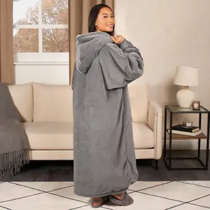 Heated Hoodie Blanket Extra Long Oversized Warm Fleece Sherpa Throw USB Jumper