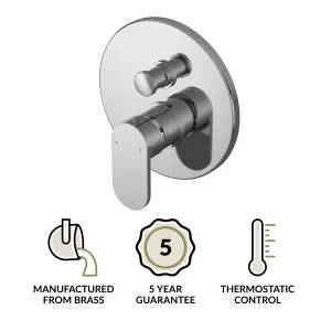 Current Contemporary Bathroom Round Concealed Manual Shower Valve with Diverter and Lever Handle, 170mm, Chrome - Balterley