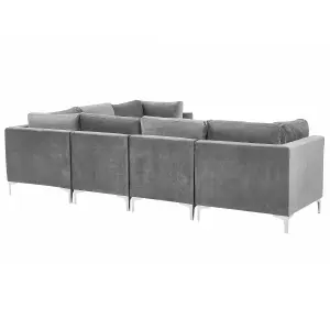 Corner Sofa with Ottoman EVJA Grey Velvet Left Hand