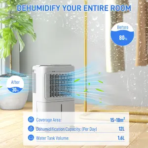 HOMCOM 12L/Day Small Dehumidifier for Home Damp, with Humidity Light