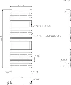 Rinse Flat Panel Anthracite Towel Radiator Bathroom Heated Towel Rail 1200x450mm