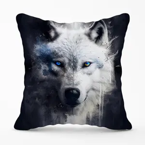 White Wolf Face Splashart Dark Backgrouns Cushions 45cm x 45cm