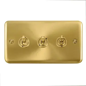 Curved Satin / Brushed Brass 3 Gang 2 Way 10AX Toggle Light Switch - SE Home