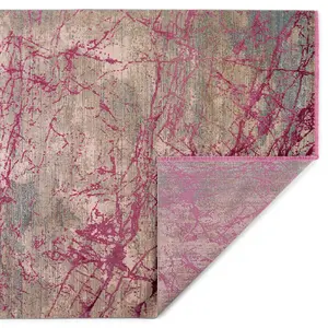 Pink Abstract Modern Kilim Machine Made Easy to Clean Viscose Polyester Rug for Living Room Bedroom and Dining Room-160cm X 230cm