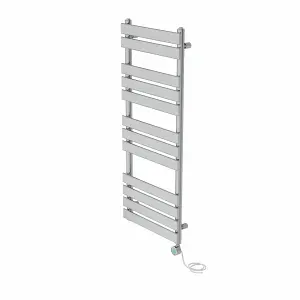 Rinse Bathrooms 1200x500mm Chrome Flat Panel Electric Heated Towel Rail Thermostatic Timer Bathroom Towel Radiator 600W