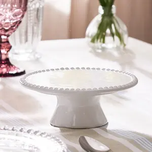 Luxury White Country Style Ceramic Beaded Edge Cake Stand