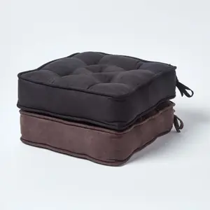 Homescapes Black Faux Suede Dining Chair Booster Cushion