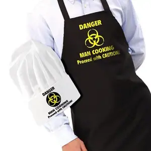 DANGER MAN COOKING Quote Kitchen BBQ Apron and Hat Gift Set