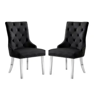 Imperial Black Velvet Button Back Dining Chairs In Pair