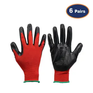 Hand Safety Work Gloves Cut Resistant Nitrile Flexi Grip XXL Size Red/Black 6Pcs