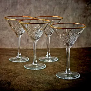 Queensway Home & Dining 17cm Height 4 Pcs Timeless Martini Glass With Gold Rim Tall Party Drinks Glassware Sets