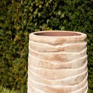 Primrose Tall Round Ribbed Terracotta Planter In Antique Cream 59cm