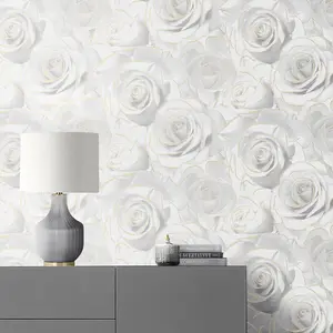 Muriva Madison Rose Glitter Wallpaper White 139525