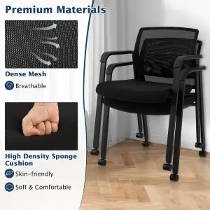 Costway Set of 2 Meeting Room Office Chairs Stackable Office Guest Mesh Chairs W/ Wheels