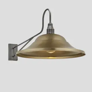 Industville Long Arm Giant Hat Wall Light, 21 Inch, Brass, Pewter Holder