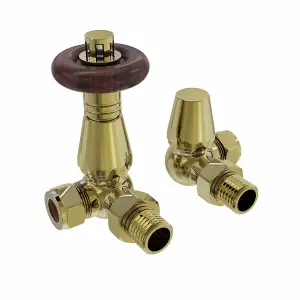 Right Radiators Traditional Antique Design Polished Brass TRV Corner Valves 1/2"x15mm Pair