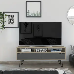 TV unit wide screen rack, bleached pine, Manhattan range