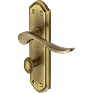 Heritage Door Handle for Bathroom Sandown Design (Set of 2) Antique Brass