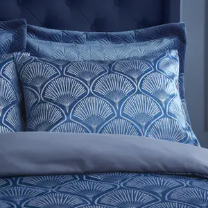 Catherine Lansfield Bedding Art Deco Pearl Embellished Duvet Cover Set with Pillowcases Navy Blue