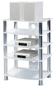 Centurion Supports Galago 5-Shelf White with Silver Legs Flat Screen TV, Hi-Fi, AV Rack Glass Stand