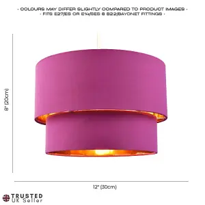 Modern Vivid Mulberry Cotton Double Tier Ceiling Shade with Shiny Copper Inner