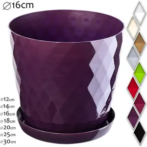 Plant Pot Flowerpot Round Plastic Crystal Modern Decorative Small Medium Large Purple 18cm