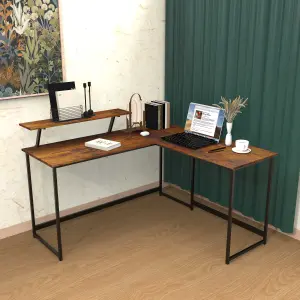 L Computer Desk with Self Corner Desk Work Table Home Office Table Industrial Rustic Brown