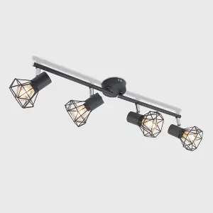 ValueLights Angus Retro Style Light Grey 4 Way Adjustable Metal Basket Cage Straight Bar Ceiling Spotlight