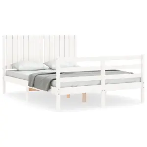 Berkfield Bed Frame with Headboard White 140x190 cm Solid Wood