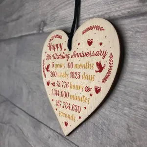 Red Ocean Handmade Wooden Heart Plaque 5th Wedding Anniversary Gift For Her Him Husband Wife Congratulations