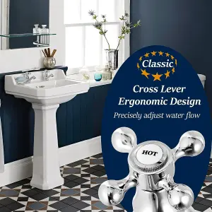 BATHWEST Basin Pillar Taps Victorian Bathroom Sink Taps for Basin Chromed Brass Basin Taps