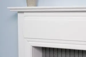 Adam Florence Stove Fireplace in Pure White with Aviemore Electric Stove in White Enamel, 48 Inch