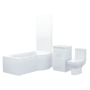 Nes Home P-Shaped RH Bath 500mm Floor Vanity Unit & Close Coupled Toilet Suite