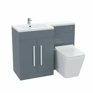 Nes Home LH 1100mm Vanity Basin Unit, WC Unit & Elora Back To Wall Toilet Grey