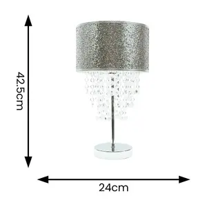 ValueLights Bonita Pair of Silver Glitter Droplet Shade Table Lamps and LED Bulbs