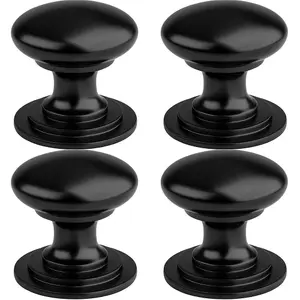 4 PACK - Victorian Tiered Door Knob - 42mm Matt Black Cabinet Pull Handle Round Rose