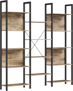 VASAGLE Bookcase, Bookshelf with 14 Shelves, Storage Rack, Sturdy Frame, Shelf Unit, Industrial, Camel Brown and Ink Black